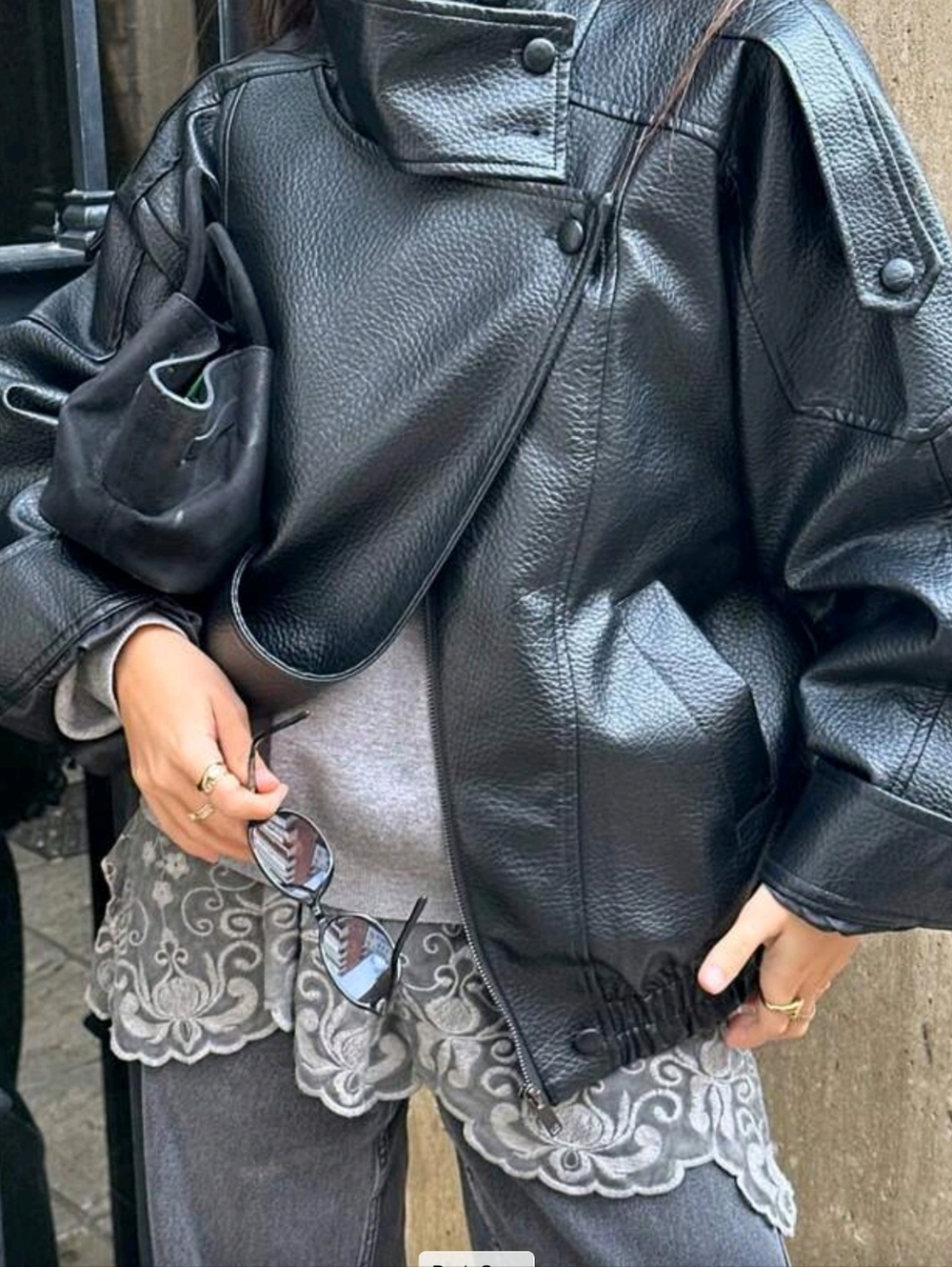 Black Faux Leather High-Neck Jacket - Women's Coat - Picture 7 of 9